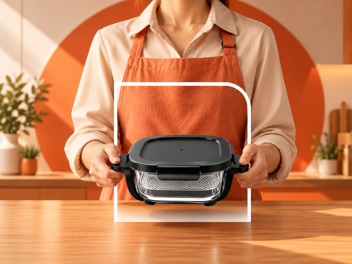 The 2.5L glass bowl with a small serving of fries